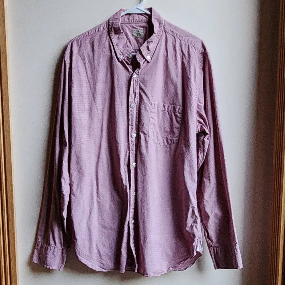 J.Crew Red/White Micro-Checked Casual Button Down Shirt Size Large